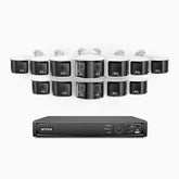 FDH800 - 16 Channel PoE Security System with 12 X 8MP UHD Dual Lens Cameras, 180° Panoramic View, Smart Dual Light Night Vision, Two-Way Audio, Active Siren & Alarm, Human & Vehicle Detection, IP67